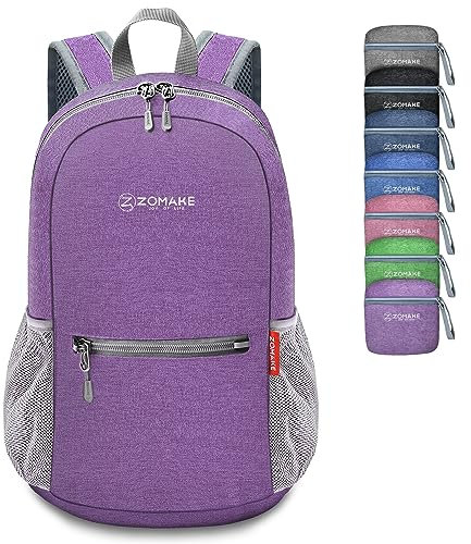 ZOMAKE Faltbarer Rucksack Klein Ultraleicht,10L Wanderrucksack Kleiner Leicht für Damen Herren,Reise Mini TagesrucksäCke Faltbar für Kinder und Jugendliche(Violett)