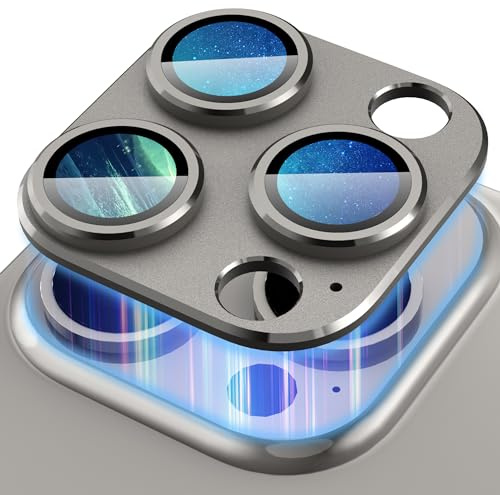 Diruite Protection Camera pour iPhone 15 Pro/15 Pro Max Protege Objectif | Verre Trempé 9H HD,Alliage D'aluminium Anti Rayures,Gardez le Tir Original,Forte Adsorption,Assemblage Facile,Titane Naturel