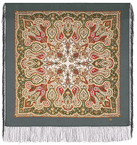 N_FROMM Fashion Pavlovo Posad Shawl Damen Schal Schultertuch Umschlagtuch Fransentuch Sommer im Norden Stola Damen Wolle 89x89 cm