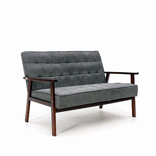 Panana Sofa 2 Seater, Armchair Couch Modern Wooden for Bedroom Lounge Living Room Office Garden Yard (2 Seater, Grey Linen)