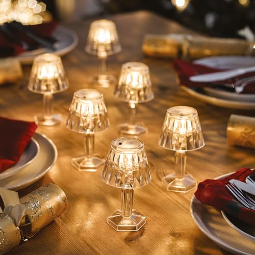 mysmartbuy.com 6 x Mini Table Lamps with Warm White LED Light - Battery Powered with On/Off Switch - Portable Acrylic Lamps, 11.5cm Tall - Ambient Lighting for Home, Weddings & Parties