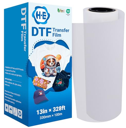 H-E DTF Transferfolie, 33 cm x 100 m, DTF-Transferfolie, Premium-DTF-Filmrolle, Hot Peel direkt auf Filmdruckfolie, mit matter rutschfester Rückseite