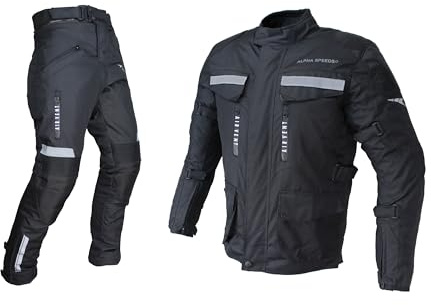 Euro Stars Motorrad Kombi Textil Touring Jacke Racing Biker Jacket Wasserdicht mit Protektoren und Thermofutter Biker Jacket Motorbike Jacket (Hose, DE/NL/SE/PL, Alphanumerisch, M, Regular, Regular)