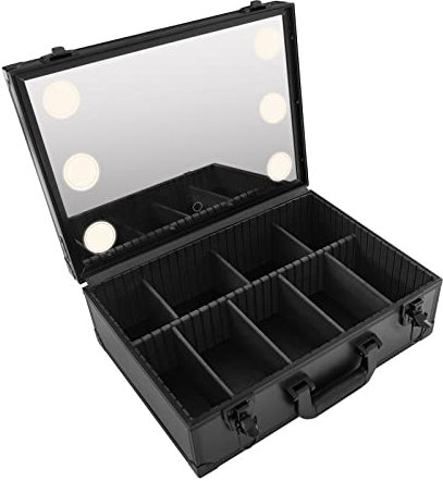 Groß Kosmetikkoffer aus PVC und Aluminiumlegierung, Tragbarer Kosmetiktasche Professionelle Reise Make up Tasche mit LED-Licht, Make Up Organizer Tasche Schminktasche mit Einstellbarem Teiler