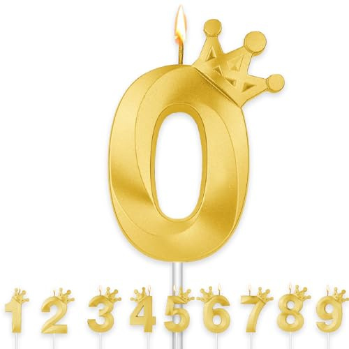 Birthday Candles for Cakes, Gold Crown Number Candle, Birthday Cake Decorations, Happy Birthday Candle, Cake Candles Cake Topper Decorations for Birthday Party Wedding Anniversary (Gold 0)