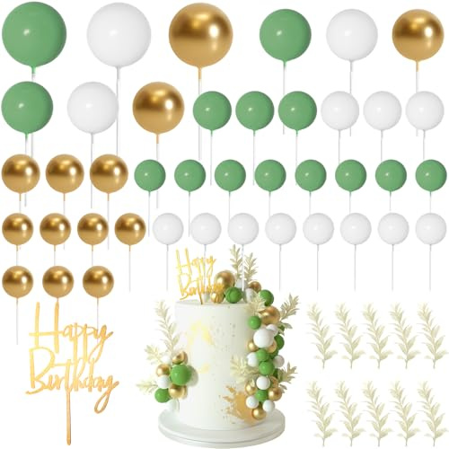 MIAHART Ball Cake Toppers Boho Grass Cake Topper Ball Cake Insert Decoration for Birthday Wedding Baby Shower Party Decorations Boho Themed Party Supplies（53pcs）