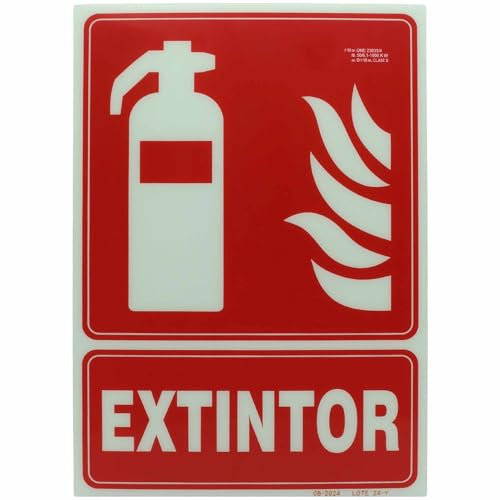 TECHZOCO Señal extintor, Señal luminiscente extintor, fotoluminiscentes, Cumple normativa ISO - UNE, CTE, RIPCI nueva ley, PVC 0,7mm, Clase B 800 min de atenuación, ISO 9001 -RIPCI, tamaño 21 x 30 cm