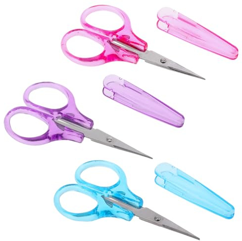 3Pcs Small Craft Scissors 3.5Tiny Travel Scissor with Protective Cover Stainless Steel Curved Straight Thread Yarn Fabric Cutting Mini Scissor for Embroidery Quilting Sewing Knit Detail Cross Crochet