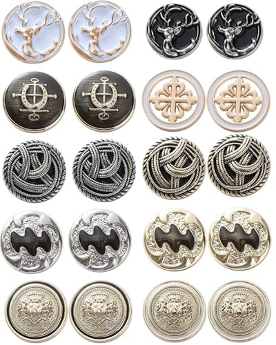 TOZBLEU Vintage metallknappar - 20 st 23 mm, runda blommor, 10 stilar för kläder och uniformer