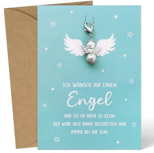 BETESSIN Schutzengel Geschenk - Schutzengel Schlüsselanhänger mit Karte und Umschlag - Schutzengel Glücksbringer Anhänger - Engel Geschenk für Taufe, Geburtstag, Weihnachten, Firmung (Weiß)