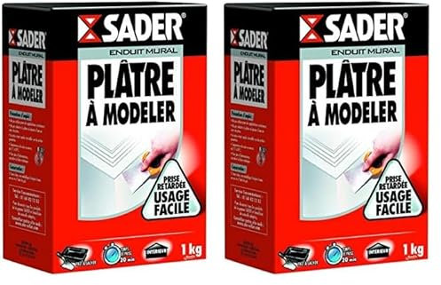 Sader - Plâtre à Modeler - Moulage et Décorations - Mur et Plafond - Intérieur - Prise Retardée 20 minutes - 1 Boîte Carton 1 kg, Blanc (Lot de 2)