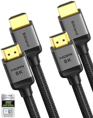 Silkland 10K 8K HDMI 2.1 Kabel 1m, 2Pack Zertifiziertes HDMI®Kabel 4K@144Hz/120Hz 8K@60Hz, eARC, HDR10, Dolby Atmos, 48Gbps, HDCP2.3 für HDTV/Soundbar/PS5/Blu-ray/Switch/Beamer/Laptop/Display/TV Box
