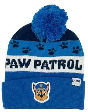 PAW PATROL Mütze Kinder | Bommelmütze | kleine Geschenke für Jungen | Chase, Marshall, Rubble | Beanie | Strickmütze | Winter | Wintermütze (DE/NL/SE/PL, Numerisch, 54, Blau)