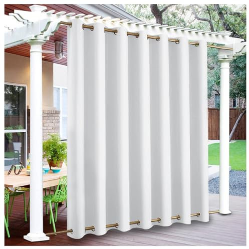 Mewkew Outdoor Vorhänge Wetterfest mit ösen Oben und unten Winddicht Outdoor Gardinen Wasserdichter Terrasse Balkon auf maß für außen Vorhänge Garten Hof Outdoorvorhäng Weiß H182 × B500 cm (1 Stück)