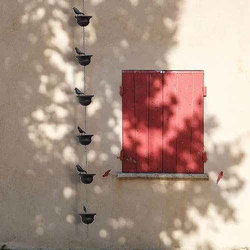 Vintage Bird Rain Chain Drain Gutters Decorated Garden Steering Wheel 8 Feet (About 2.5) Bronze Glass Ornament (B, 9x7x80cm)