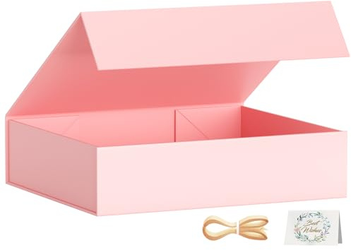 1-pack presentaskar, 30 x 20 x 7,6 cm, presentlådor för gåvor, med lock, magnetisk stängning, rektangulär, hopfällbar, frierilåda för brudgummar, bröllop, jul, halloween, present (rosa)