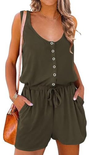 GRMLRPT Tutine da Donna Corta Salopette Estate Senza Manica Scollo a U Monopezzi Estiva Casual Pantaloni Pagliaccetto con Tasche(Verde,M)