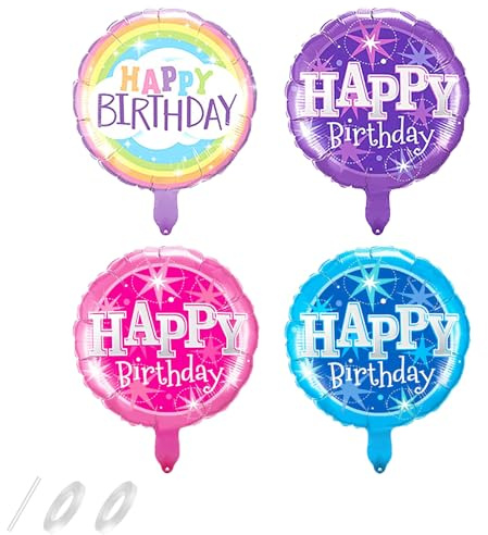 Gleemix 4 Stück Happy Birthday Folienballon, Folienballon Geburtstag mit Bunte Muster, Happy Birthday Ballon Helium Ballons, Luftballons Geburtstag Für Kinder Junge Mädchen Erwachsene Geburtstagsdeko