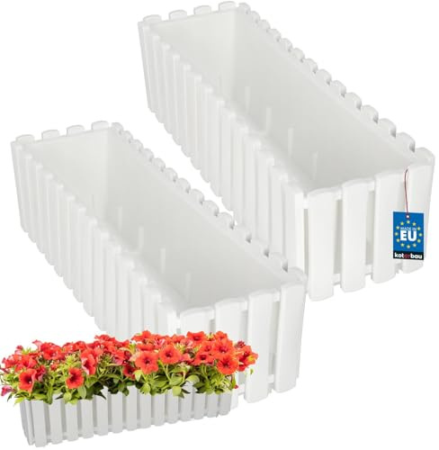 KOTARBAU® 2er Set Blumenkasten - Blumentopf - 58x18x16 cm - Weiß - Kunststoff - Pflanzkasten - Balkonkasten - Pflanzkübel Rechteckig - Übertopf Groß - Blumenkasten Balkon