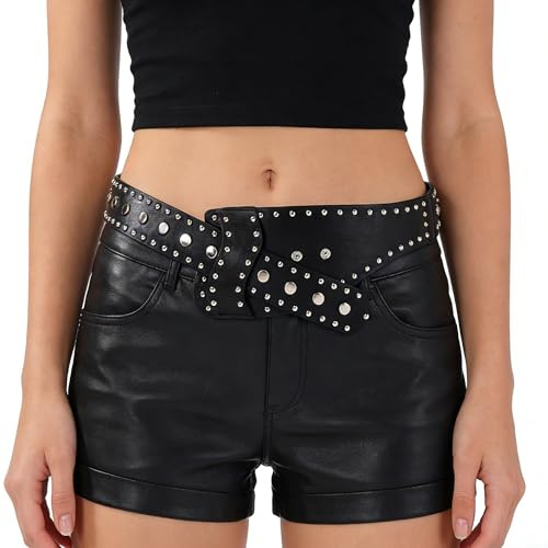 Eigso Vintage breite Punk Style PU Leder Taille Gürtel mit Nieten für Frauen Rock Nietengürtel