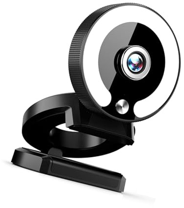 Lerpwige Webcam UHD con anelli regolabili Light Auto Focus Technology 360 gradi di rotazione in cancellazione del rumore MIC per riunioni Live Streaming Webcam con luce regolabile