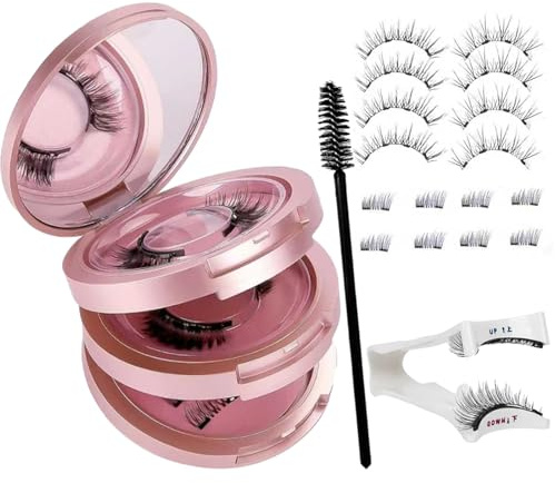 16 Pestañas magnéticas naturales magnéticas reutilizables, con rizador de pestañas magnético, sin delineador de ojos ni pegamento, set de regalos para mujeres, fácil de llevar
