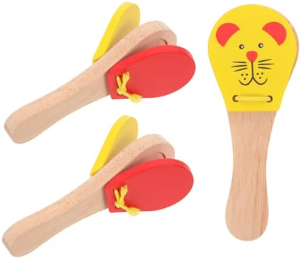Beaupretty 3 Stück Teiliges Holz-rassel Kleinkinder Tierisch Gestaltete Klanghölzer Orff-percussion-instrumente aus Sicherem Naturholz Ergonomisch Geformt für Kleine Hände Frühe Musikalische