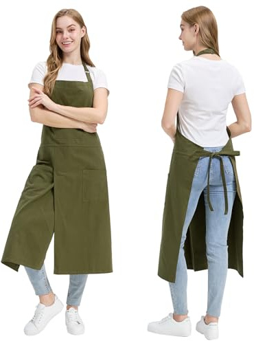 Molaxhome Geteilte Schürze mit Taschen, Unisex-Töpfer-Schürze mit Verstellbarem Riemen für die Küche Keramik
