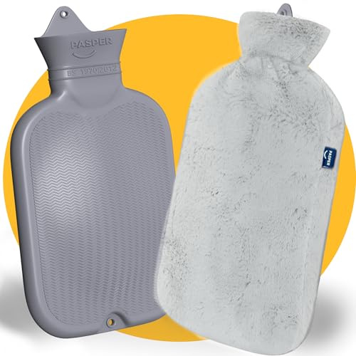 Pasper Wärmflasche mit Bezug - Extra Groß - 3,5 Liter XXL - Nahtlos - Grau
