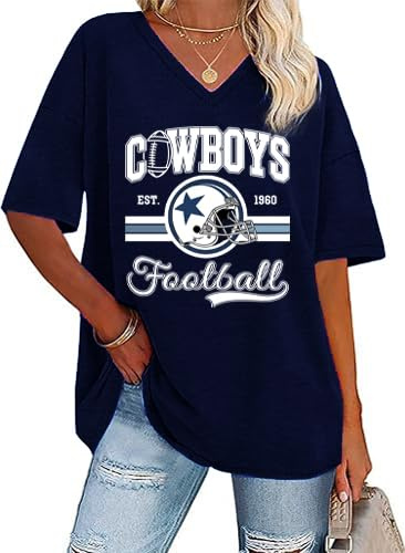 Football Shirt for Women Oversized Vintage Game Day Tshirt Football Season V Neck Casual Short Sleeve Tops