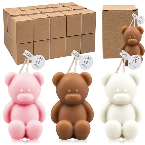 30 Stk Mini Bären Duftkerzen Set, Handgefertigte Teddy Figurenkerzen für Gastgeschenke, Deko für Babyparty, Taufe, Hochzeit, Geburtstag & Tischdeko, Weiß Braun Rosa