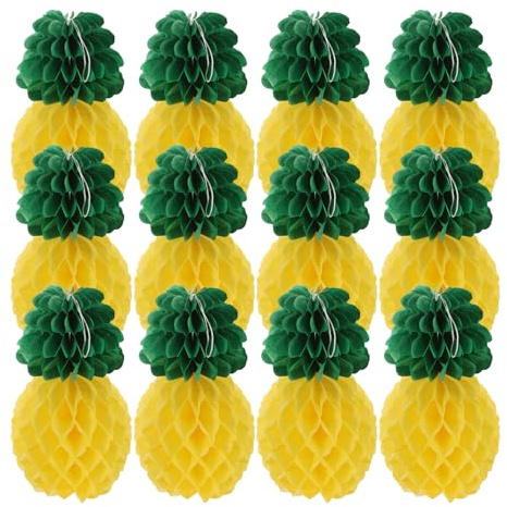 CONGARTENO 9 Stück Ananas Wabenpapier Deko 20cm Papier Ananas Hänger Tropische Party und Wohnraumdekoration