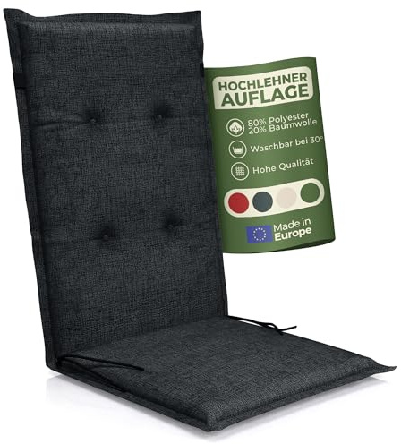 Petsation Florence Hochlehner Auflage – Gartenstuhlauflage Hochlehner mit Schaumstoff Polster, Outdoor Kissen & Stuhlkissen für Gartenstuhl, Sitzkissen Stuhl & Sitzkissen Bank, Outdoor (1, anthrazit)