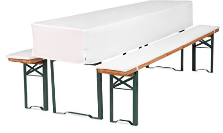 TexDeko 3-TLG Set Bierbankauflagen gepolstert 220x70x30cm Weiss | Set mit Tischdecke 3/8, Polster mit Reißverschluss, waschbar, 2cm Polsterhöhe, für Bierzeltgarnitur, 220cm Hussenlänge