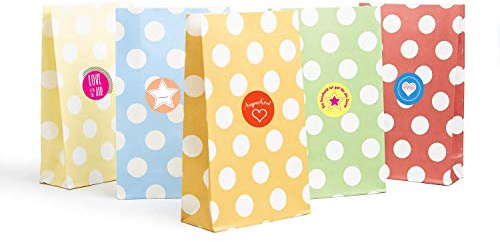 Plantvibes 24 hochwertige Geschenktüten mit Aufklebern aus Kraftpapier, Papiertüten Bunt, ideale Tüte für DIY Adventskalender oder Weihnachtsgeschenke, Geschenktüte