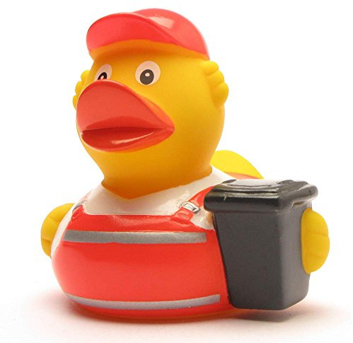 Duckshop I Badeente Müllmann I Quietscheentchen I Quietscheente I L: 8 cm I Geschenk für Entsorgungsfachkraft I Präsent Sammler