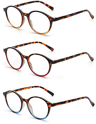 JM 3 Pack Vintage Runden Lesebrille Federscharnier Gläser für Leser Damen Herren +1.75 Mischfarbe