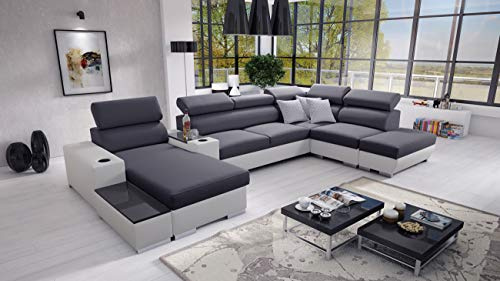 All4All Ecksofa mit Schlaffunktion Ponti 368 cm x 227 cm - Wohnlandschaft U-Form - Schlafsofa mit Bettkasten - XXL Sofa - Groß - Gewebe mit Kunstleder - Linke Seite - Grau/Weiß - Modern 26