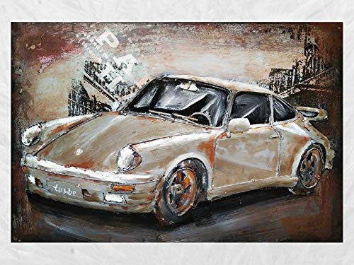 IDYL Metallbild mit 3D-Effekt | Moderne Kunst | Sportwagen Flitzer | 40 x 60 x 6 cm | Silber | Nr. 0744-S