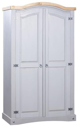 vidaXL Armario Clásico de Habitacion con Dos Puertas Mueble Ropero Madera de Estilo Corona Range Pino Mexicano Gris