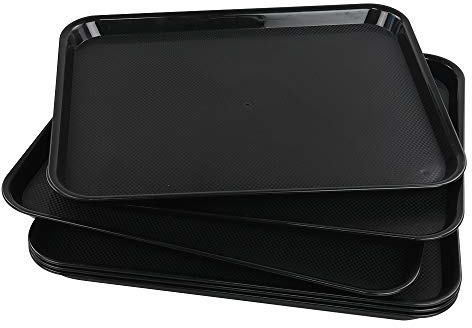 Annkky Plastic Food Trays for Serving, Set of 6 Black Restaurant Trays