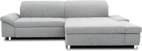 DOMO. collection Ecksofa Mika, Longchair rechts, L-Form, grau | Longchair rechts mit Armlehnfunktion und Chromfüßen in moderner Optik, 260 x 178 x 80 cm (BxTxH) für hohen Sitzkomfort