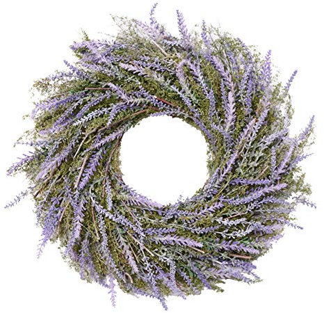 YAOTT Nordischer Lavendel Simulation Runde Kränze mit grünen Blättern,Künstliche Blumenkranz Deko Tür Kränze Girlande,für Haustür, Wand, Zuhause Balkon Deko 2 Diameter 40cm