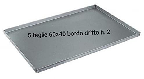 G.T. INOX Set 5 Pezzi - TEGLIA da Forno Professionale in LAMIERA ALLUMINATA 60 X 40 PARETI DRITTE Altezza 2 CM