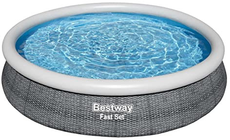 Bestway Fast Set Aufstellpool-Set mit Filterpumpe Ø 366 x 76 cm, Rattan-Optik (Schiefergrau), rund, Braun