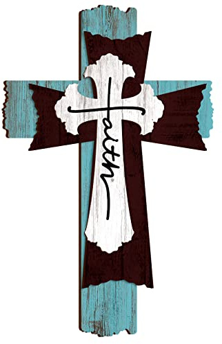 Yookeer Large Wooden Christian Wall Cross Religious Decor Art Wood Wall Cross Hanging Rustic Multi Layered Weathered Look Spiritual Sculpture for Church Home Farmhouse Indoor Outdoor