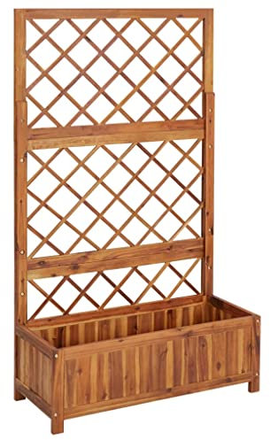 vidaXL Arriate con Enrejado Jardinera Macetero Cesta Pared Alambre Maceta Flores Plantas Jardín Patio Terraza 85x38x150 cm Madera Maciza de Acacia