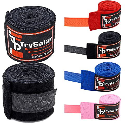 Bandages élastiques tissés pour Les Mains de Boxe, 4,5 et avec Passant pour Le Pouce et Les Phalanges, pour Muay Thai MMA Kickboxing Arts Martiaux haltérophilie Hommes Femmes et Enfants (Noir)