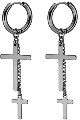 Lieson Ohrringe Männer Titan, Ohrringe Männer Silber/Schwarz Ohrringe Bar Mit Quaste