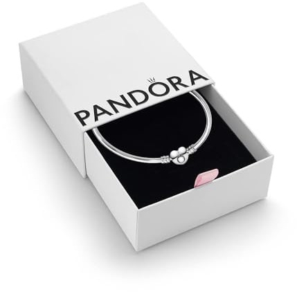 PANDORA Moments Women's Sterling Silver Heart Clasp Bangle Bracelet for Charms, Size 17, With Gift Box